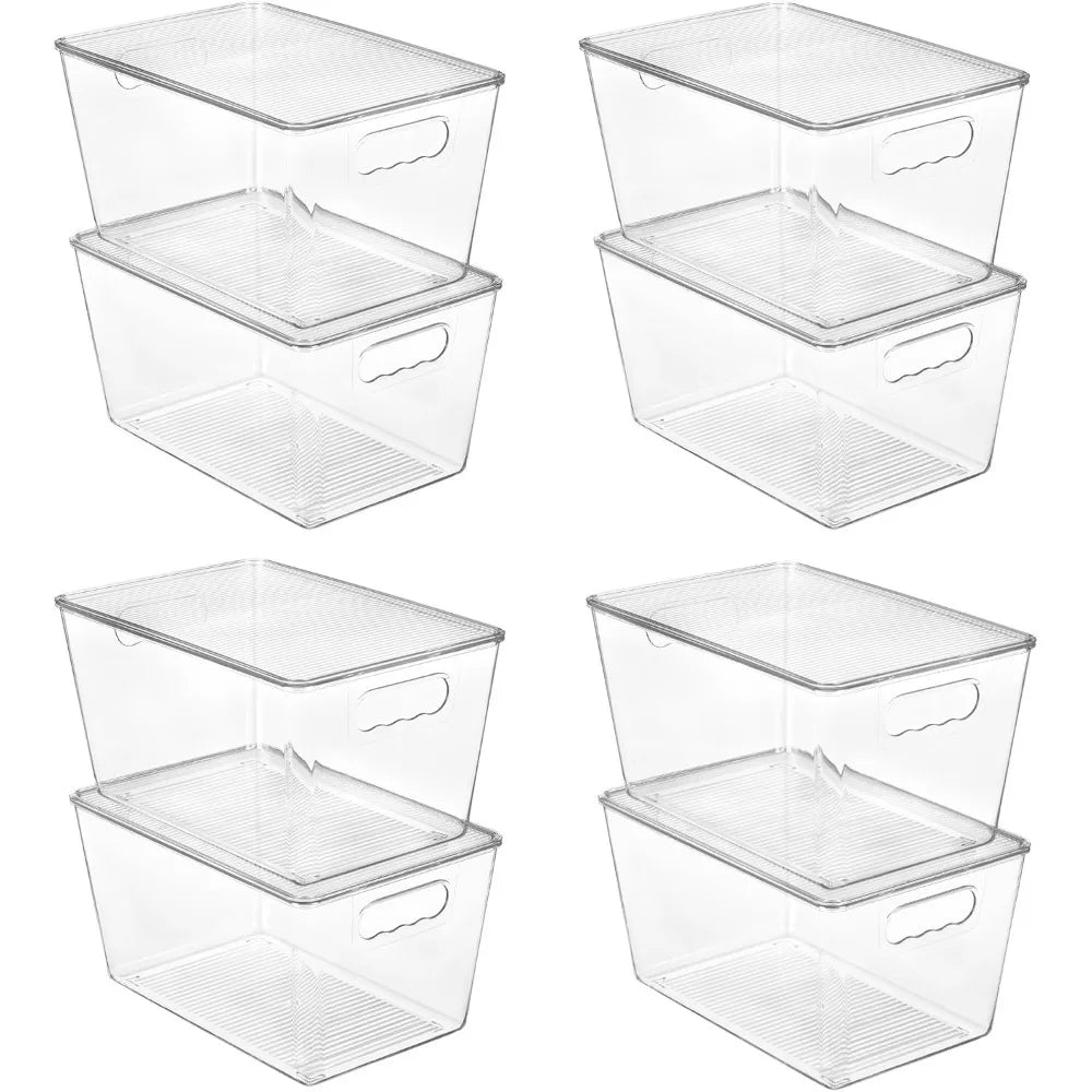 8 Pack Clear Stackable Storage Bins with Lids, Large Plastic Containers for Kitchen, Fridge, Cabinet, Bathroom Organizer