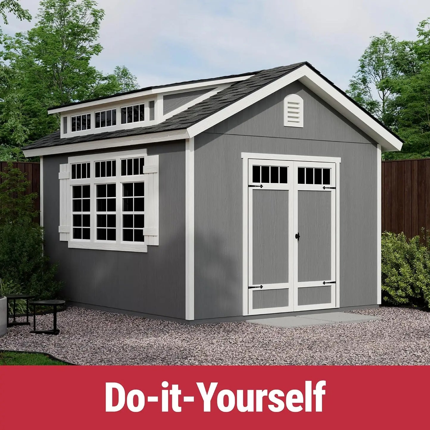 12x10 FT Do-it-Yourself Wooden Outdoor Storage Sheds with Floor Waterproof Wood Tools Storage Shed with Dormer, Windows