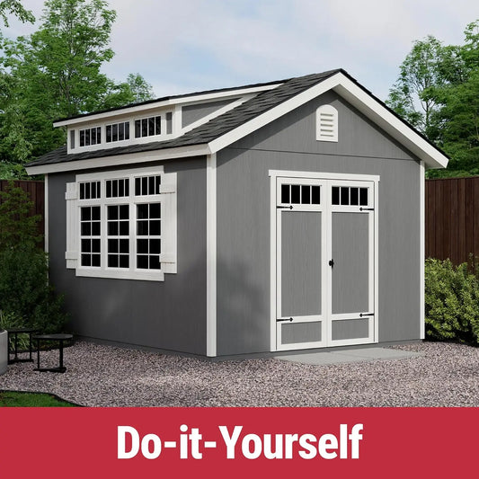 12x10 FT Do-it-Yourself Wooden Outdoor Storage Sheds with Floor Waterproof Wood Tools Storage Shed with Dormer, Windows