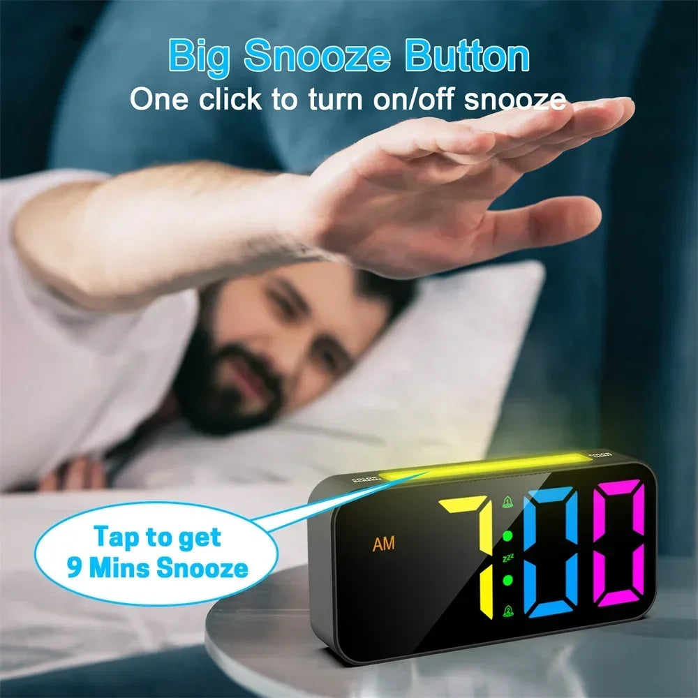 Super Loud Vibrating RGB Digital Alarm Clock Mood Light Bed Vibrator Snooze 2 Alarms USB Powered Table Clock for Heavy Sleeper