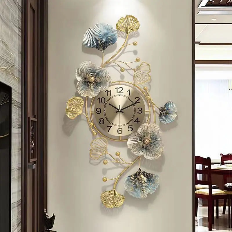 New Chinese Style Wall Clock - Ginkgo Leaf Art Design, Luxury Minimalist for Living Dining Room, Elegant Decor
