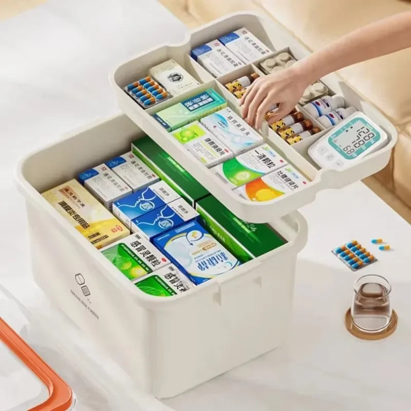 Portable Medicine Box Large Capacity Home First Aid Medical Kit Family Emergency Medicine Box with Multi-layer Drug Storage Cas