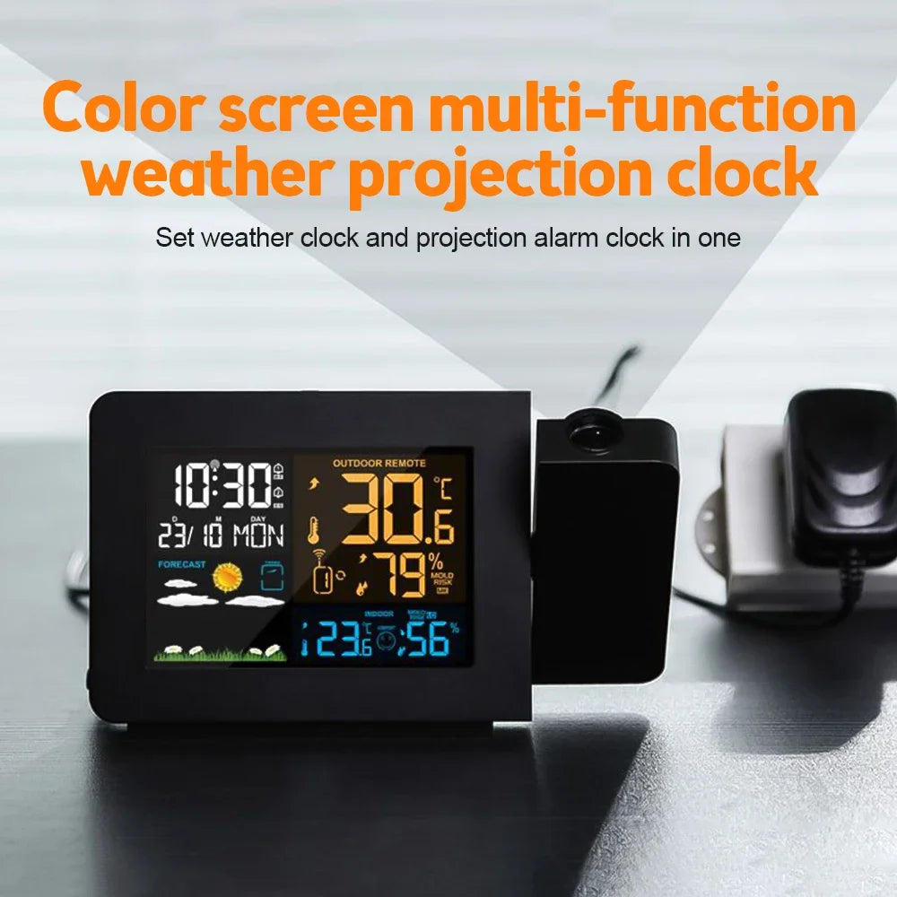 Smart Atomic Clock with Wireless Sensor - Auto Sync, Ceiling Projection, Temperature & Humidity Display for Home & Office
