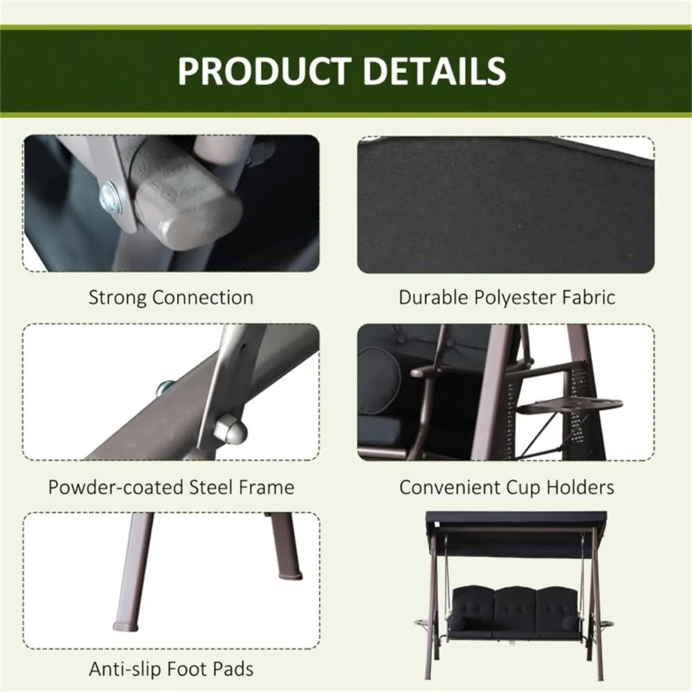 3 outdoor terrace swings, detachable cushions, pillows, suitable for porch, terrace, garden, porch swings with brackets