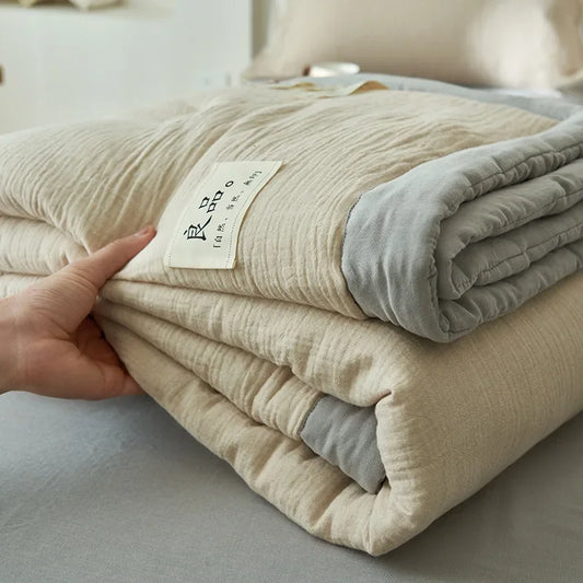 Class A fiber double-layer yarn soybean fiber summer quilt 4-piece set wrinkled yarn air conditioner quilt thin washable quilt
