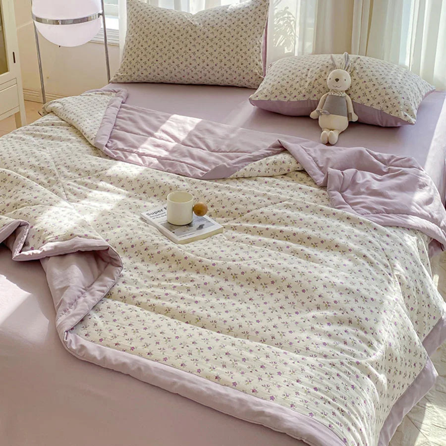 Knitted Cotton Double Gauze Summer Comforter Ultra-Soft Breathable Cooling Blanket Machine Washable Air Conditioner Comforter