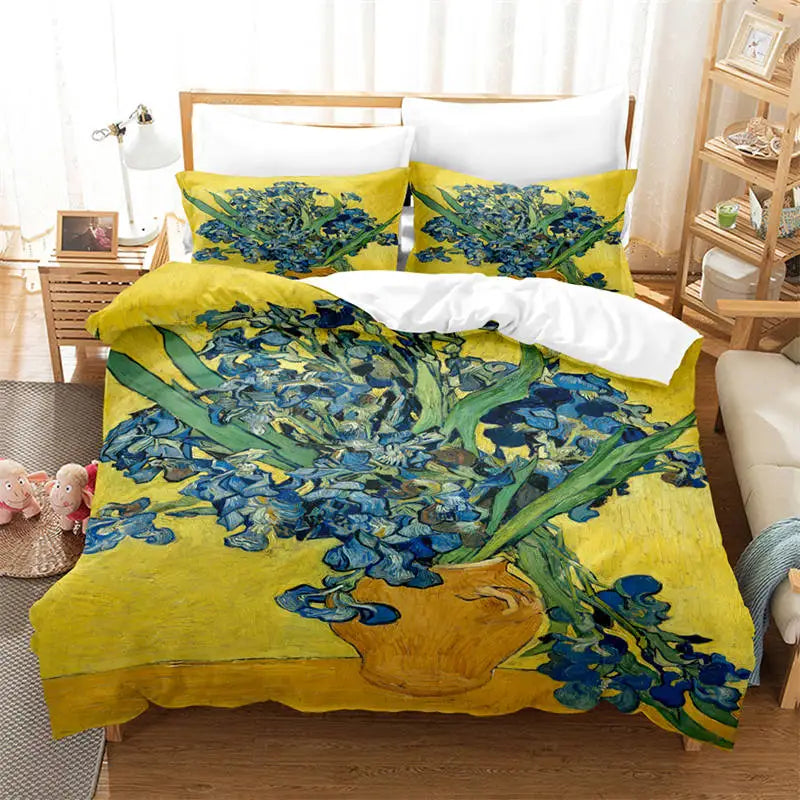 3D Artistic Bedding Set King Monet Van Gogh Style Sky Oil Painting Pattern Printed Duvet Cover With Pillowcases Hot Sale 2/3PCS