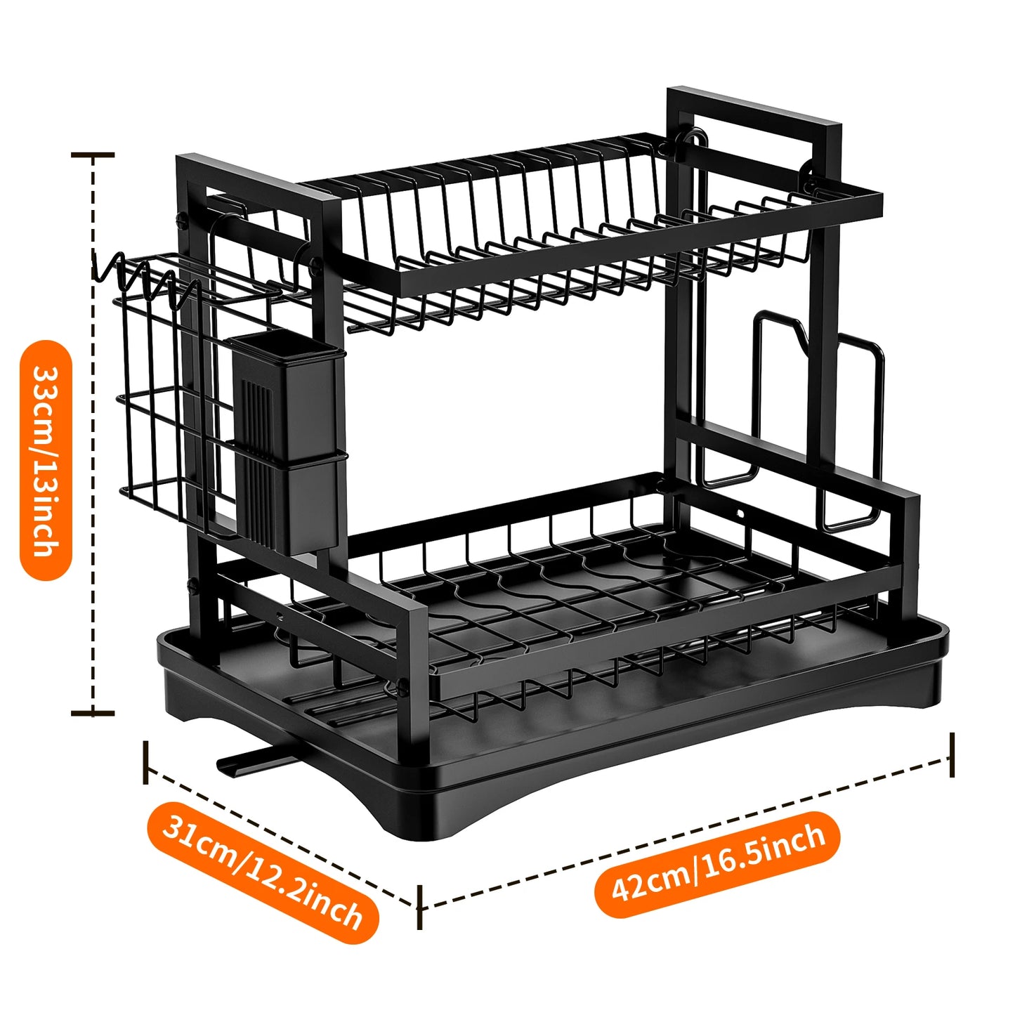 Dish Drying Rack，Kitchen organizers and storage,2-Tier Kitchen Organizers and Storage for Dishes, Bowls, Cutlery, Black