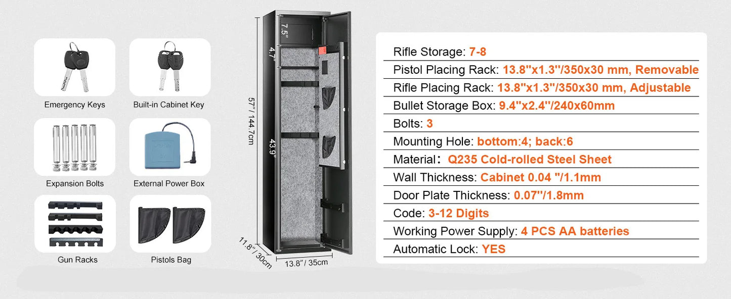 SucceBuy 3-8 Rifles Gun Safe with Digital Keypad & Lock Gun Storage Cabinet with Removable Storage Shelf for Long Gun Pistols