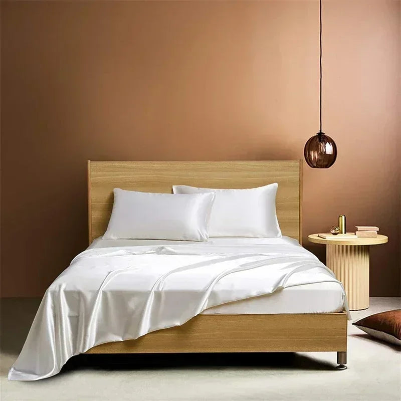 High End Satin Fabric Queen Size Bed Sheet Set Luxury Grade A Bed Linen Set Solid Silky King Size Bed Cover Set Bedsheet Sets