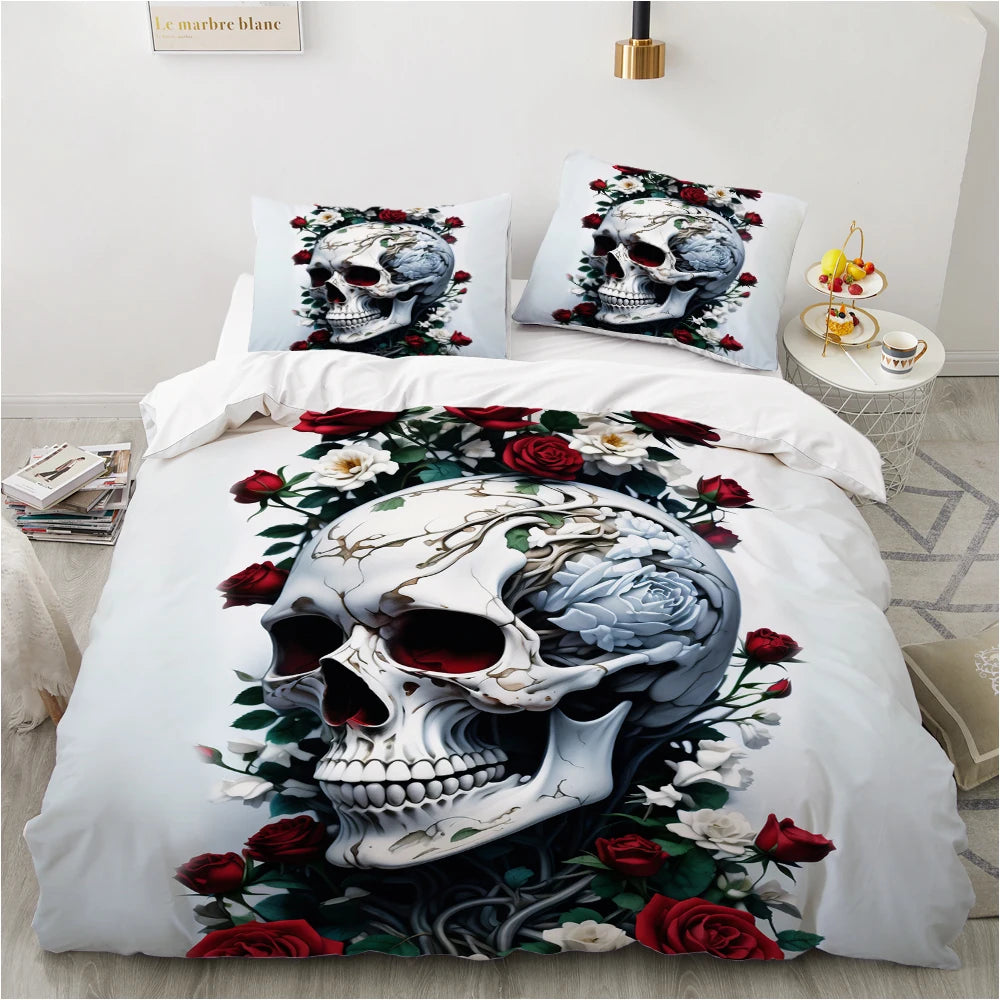 3D Skull Bedding set Duvet/Quilt/Comforter Cover sets human skeleton Bed Linen Halloween King Queen Full Size Gothic Duvet Cover