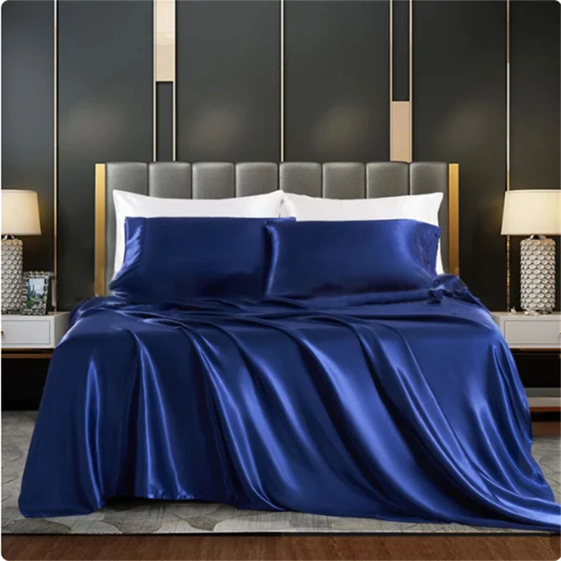 Solid Satin Bedding Set Including Duvet Covers, Bed Sheets, Pillowcases 220x240cm, Free Shipping