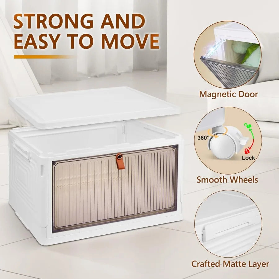 1pc Foldable Storage Bins Storage Box with Lid Collapsible Storage Shoes Rack Organizers with Wheels for Home Office Kitchen