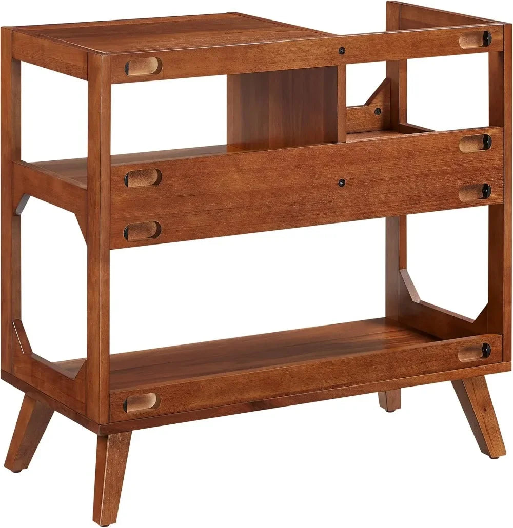 Asheville Mid-Century Modern Media Console Record Player Stand, Storage for Vinyl Records, Walnut, Medium