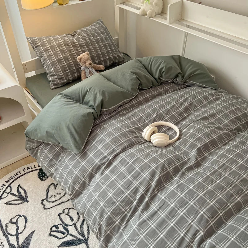 Wash Cotton Bedding Set Duvet Cover Pillowcases Bed Sheet Set Soft Comforter Cover Bed Linens Set Queen King Size Nordic Style