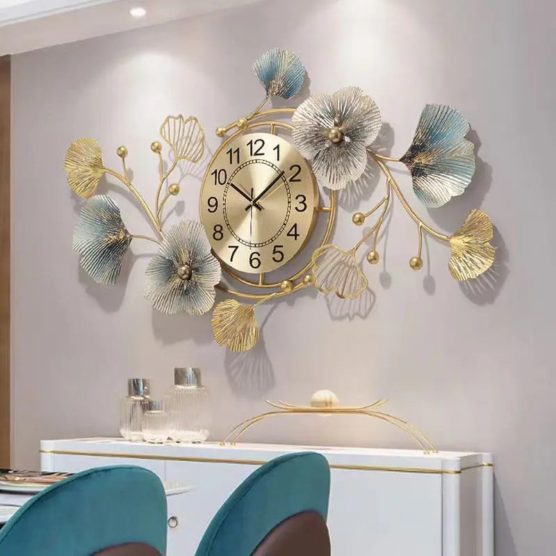 New Chinese Style Wall Clock - Ginkgo Leaf Art Design, Luxury Minimalist for Living Dining Room, Elegant Decor