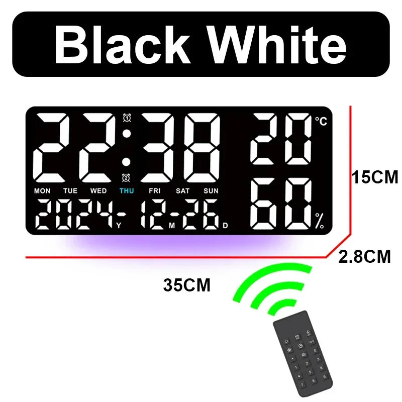Large digital LED mood light wall clock with remote control temperature and humidity display alarm multi-functional alarm clock