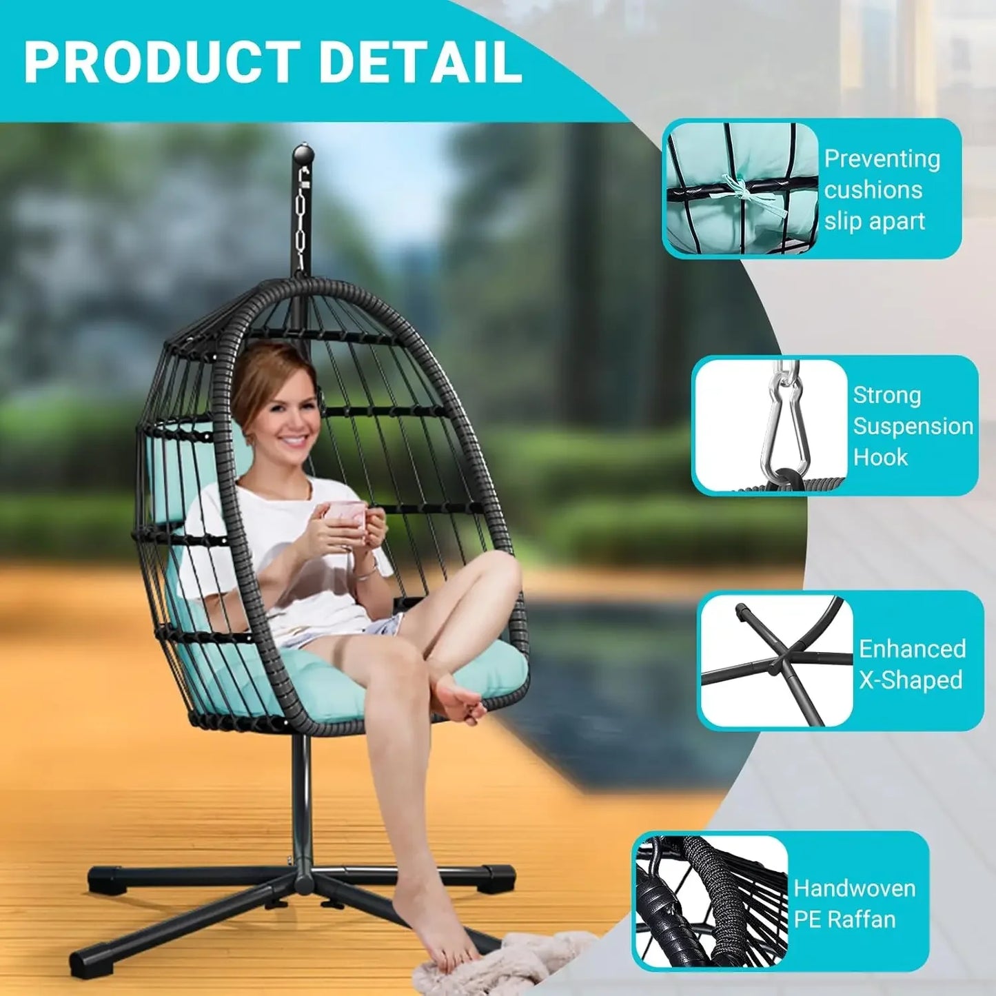 Egg Chair with Stand,Patio Rattan Wicker Hanging Swing Egg Chair Hammock Chair for Bedroom Porch Garden,