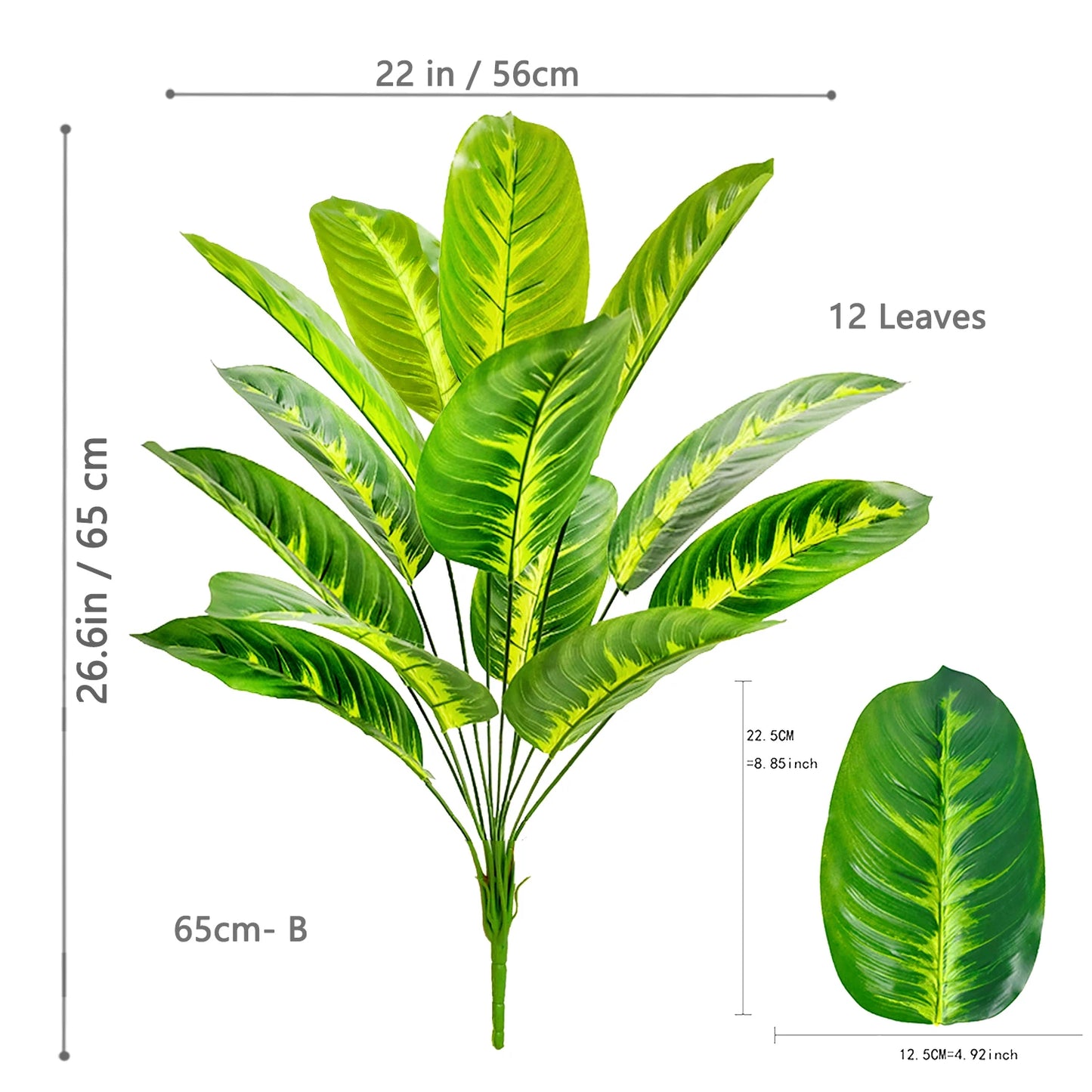 66-125cm 24 Leaf Large Tropical Palm Tree Fake Banana Plant Leaves Real Touch Strelitzia Reginae Plastic Plant for Home Garden