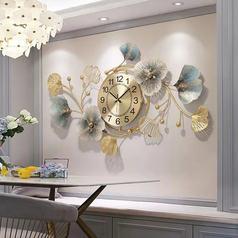 New Chinese Style Wall Clock - Ginkgo Leaf Art Design, Luxury Minimalist for Living Dining Room, Elegant Decor