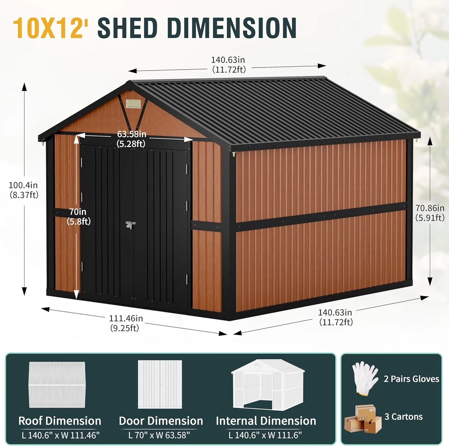 10x12 Ft Outdoor Storage Shed, Large Metal Shed with Floor, Lockable Doors Outside Steel House Ideal for Garden Tool Storage