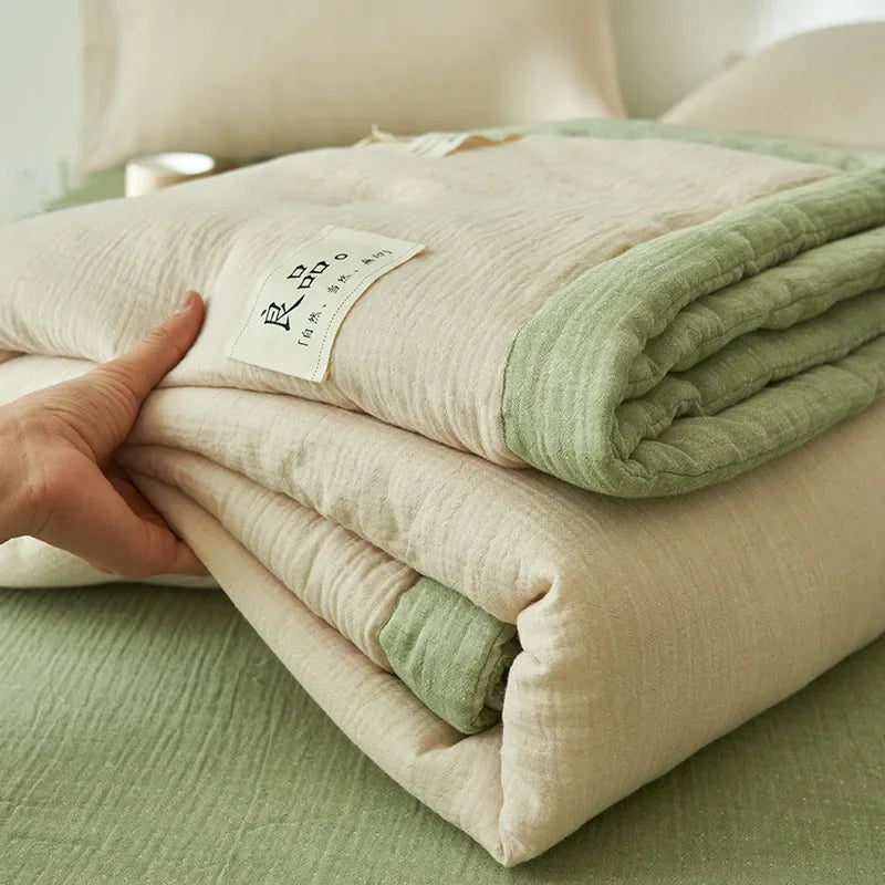 Class A fiber double-layer yarn soybean fiber summer quilt 4-piece set wrinkled yarn air conditioner quilt thin washable quilt