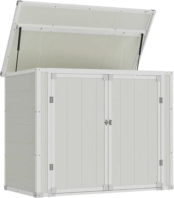 41 Cu Ft Outdoor Storage Shed, Horizontal Resin Trash Can Storage, Weather Resistance, Storage Box with Floor Included for Gard