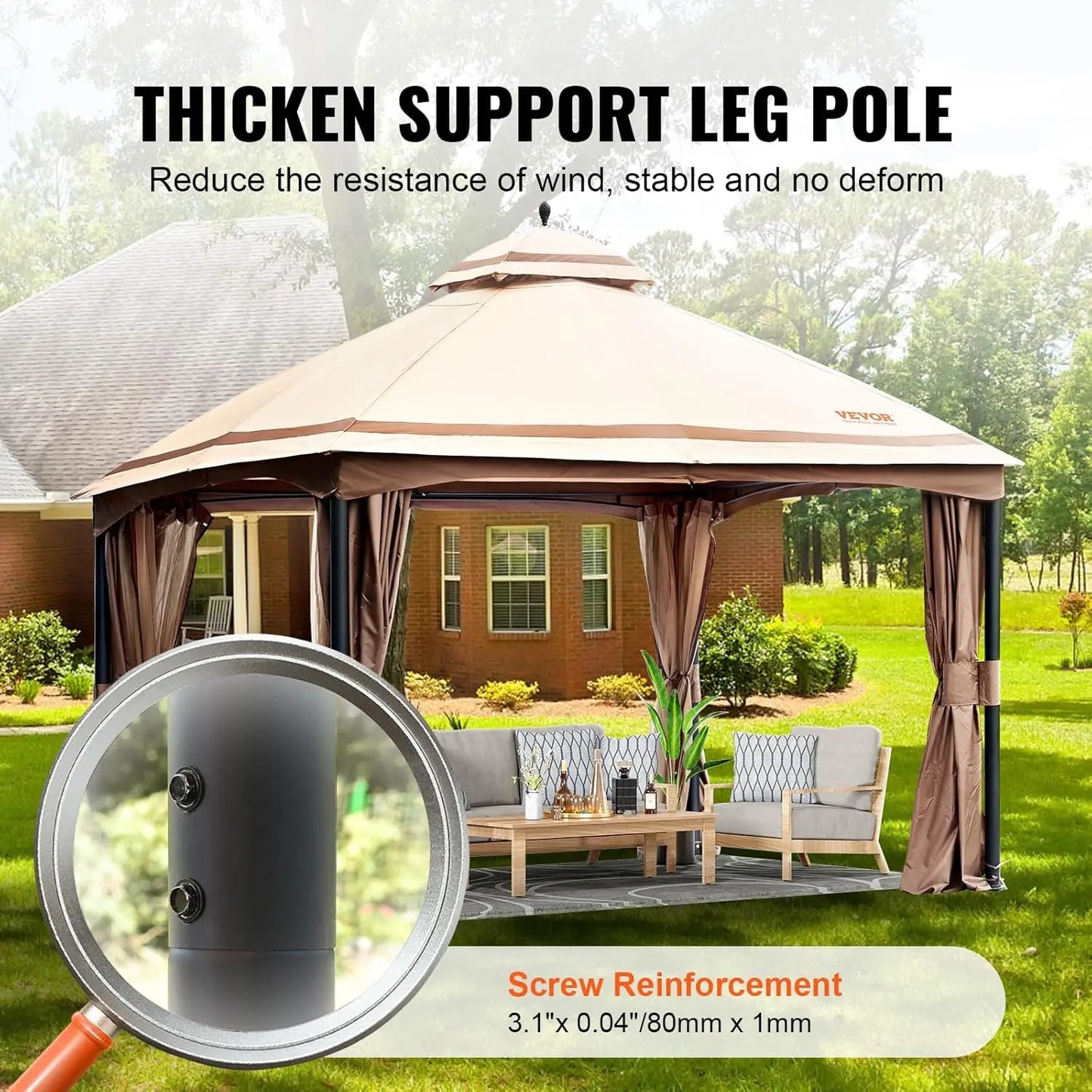 Patio Gazebo for 10-12 Person, 10 x 13 FT Backyard Gazebo, with Mosquito Netting, Metal Frame, and PU Coated 180G Polyester