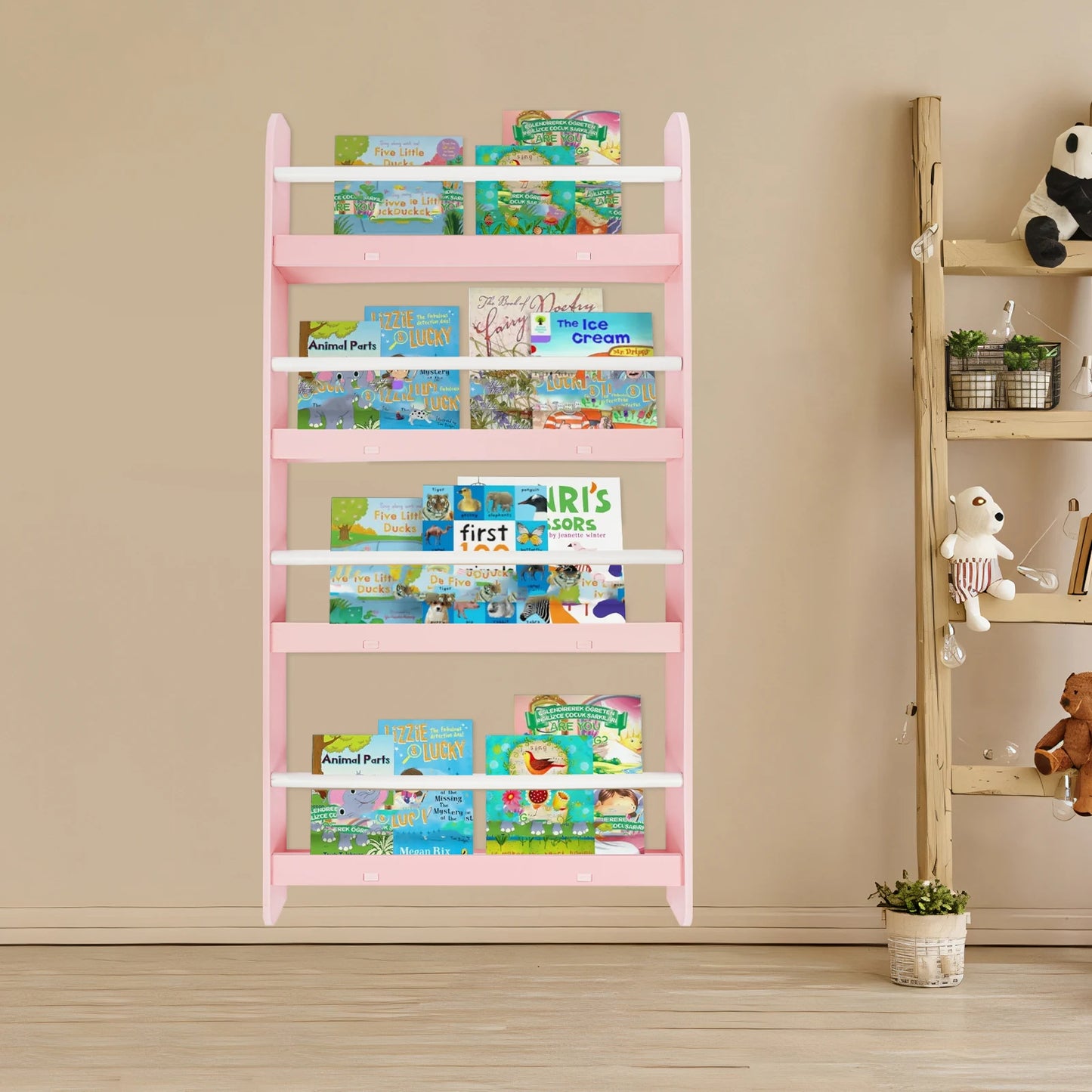 4-Tier Magazine Rack Wall Mounted Children's Bookshelf Living Room Bedroom Magazine Rack Book Storage Rack