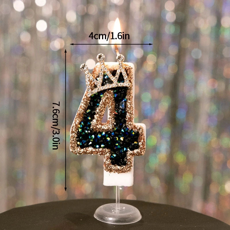 Black Crown Digital Candles 0-9 Number Cake Topper Decoration Wedding Party Anniversary Date Baby Shower Party Decorations