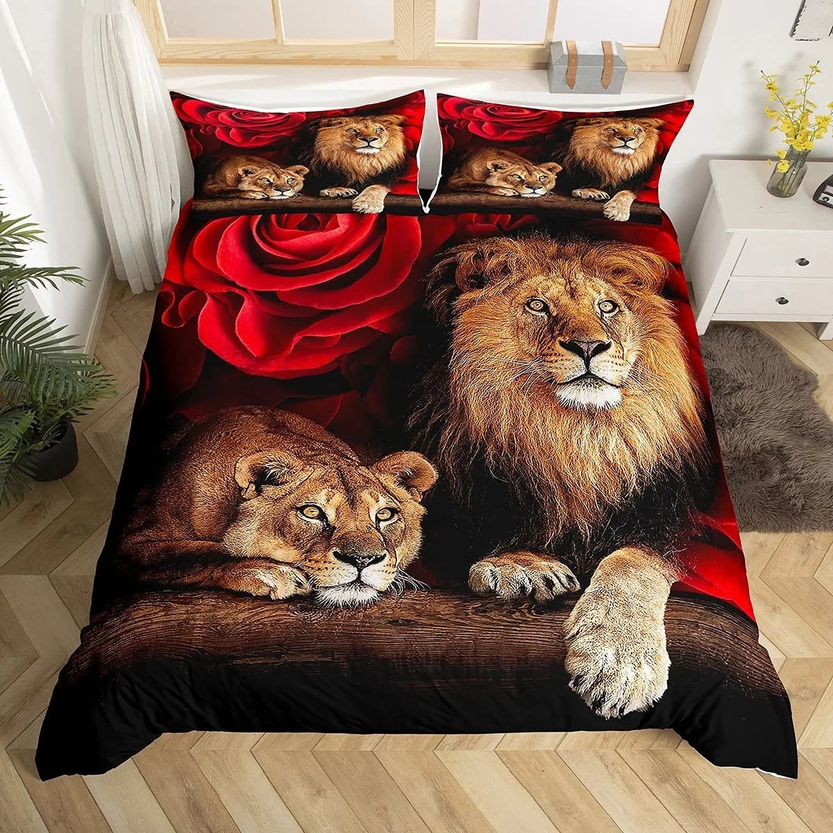 Black Lion Duvet Cover Animal Bed Sheet Pillow Three-Piece Bedding Set Single Double King Queen