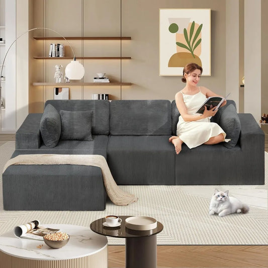 Cloud Sectional Couch,Modular Sectional Sofa with Deep Seat with Ottoman,Comfort L-Shaped Sofa with 7PCS Pillows,Modern Upholste