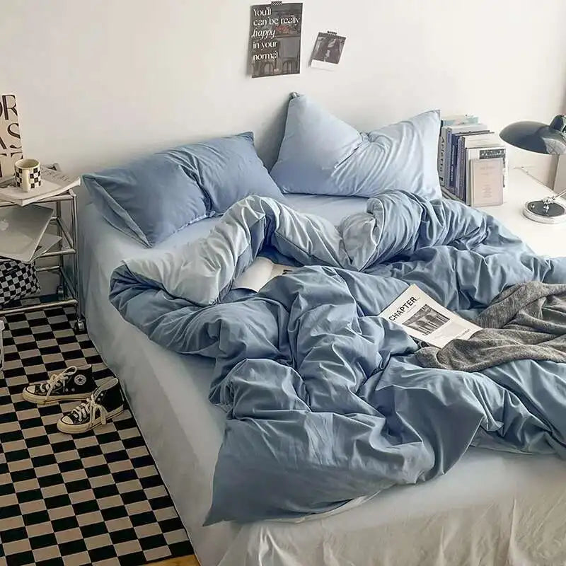 Solstice Home Textile Solid Color White Navy Blue Duvet Cover Pillow Cases Bed Sheet Girls Teenage Bed Linens Bedding Sets Queen