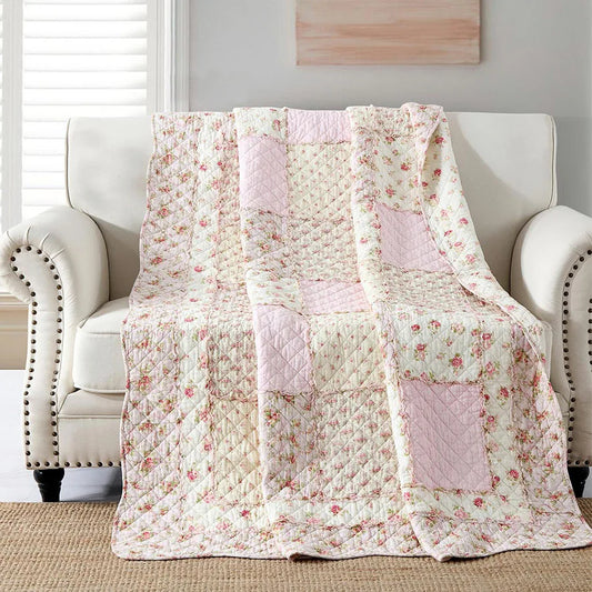Floral Cotton Quilt Blanket Twin Size 150x200cm Patchwork Bedspread Lightweight Summer Coverlet Sofa Cover All-Season Home Decor