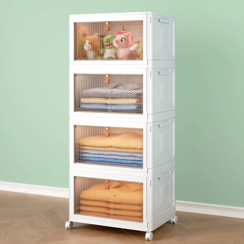 4 Tier Storage Bins with Lids, 23QT Stackable Closet Organizers and Storage with Wheels, for Home,Office, Dorm Room