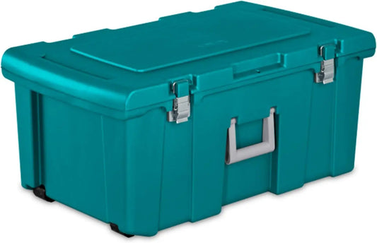 2-Pack Footlocker, Lockable Plastic Utility Storage Container Box, Teal - Heavy-Duty Organizing Containers for Home, Garage