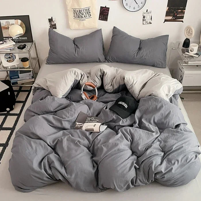 2025 new class A can sleep naked washed cotton solid color sheets student dormitory simple double-spell four-piece bedding