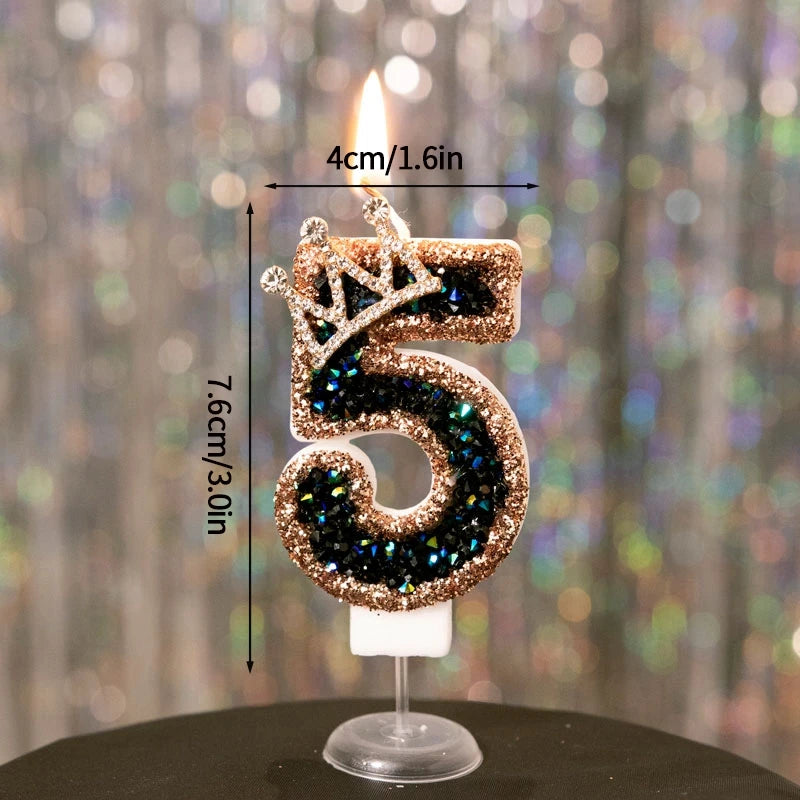 Black Crown Digital Candles 0-9 Number Cake Topper Decoration Wedding Party Anniversary Date Baby Shower Party Decorations