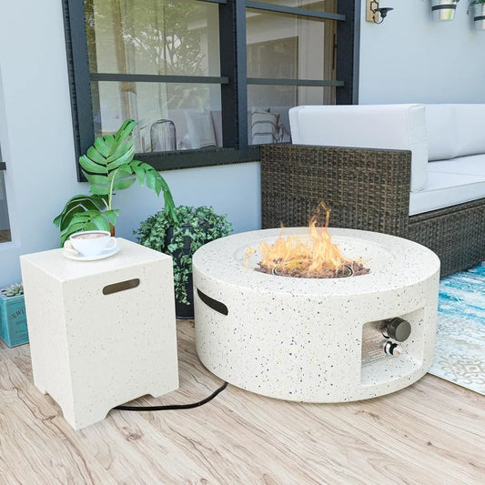 Outdoor Propane Fire Pit 40,000 BTU 28-inch Round Concrete Natural Gas Fire Table Outside Outdoor Propane Fire Pit