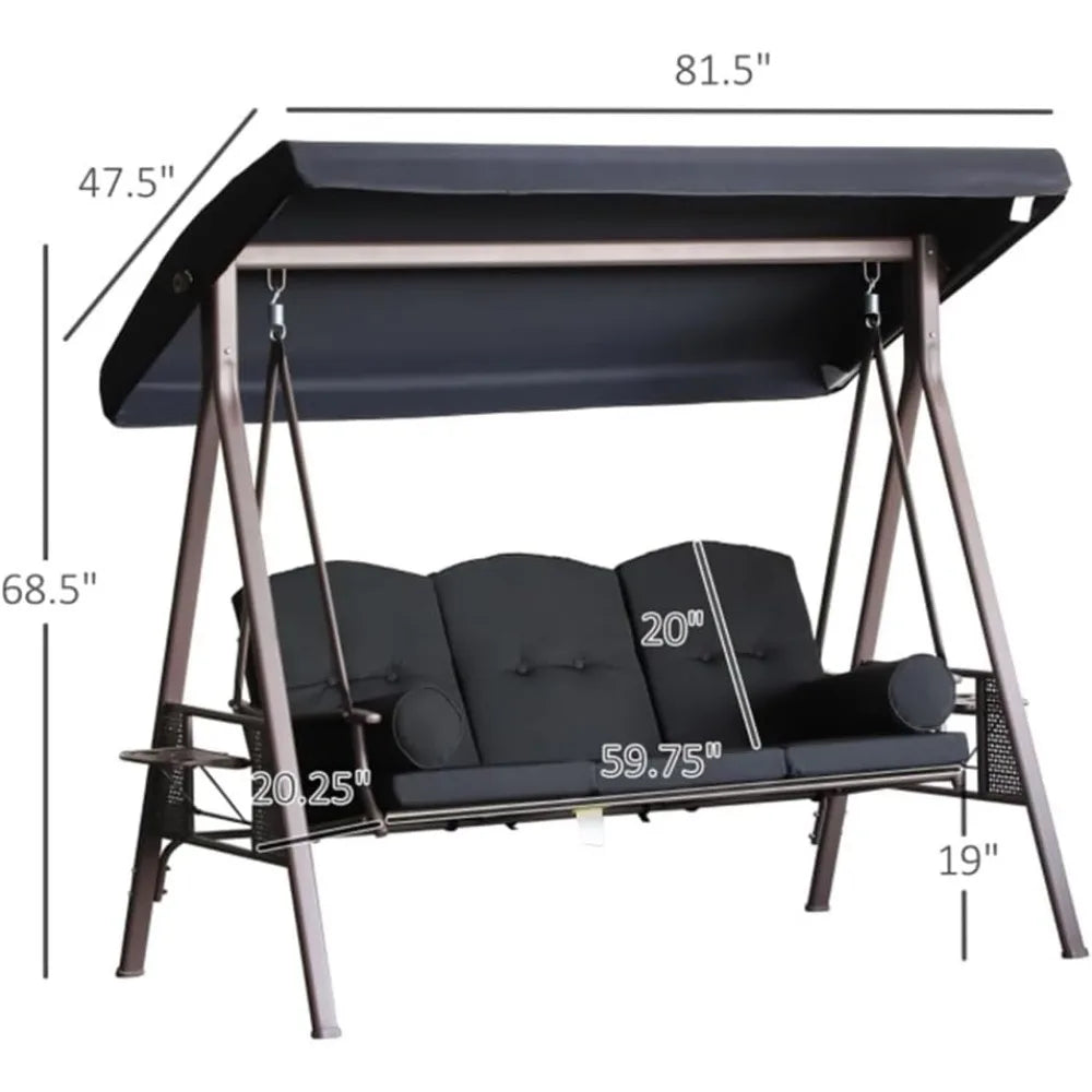 3 outdoor terrace swings, detachable cushions, pillows, suitable for porch, terrace, garden, porch swings with brackets