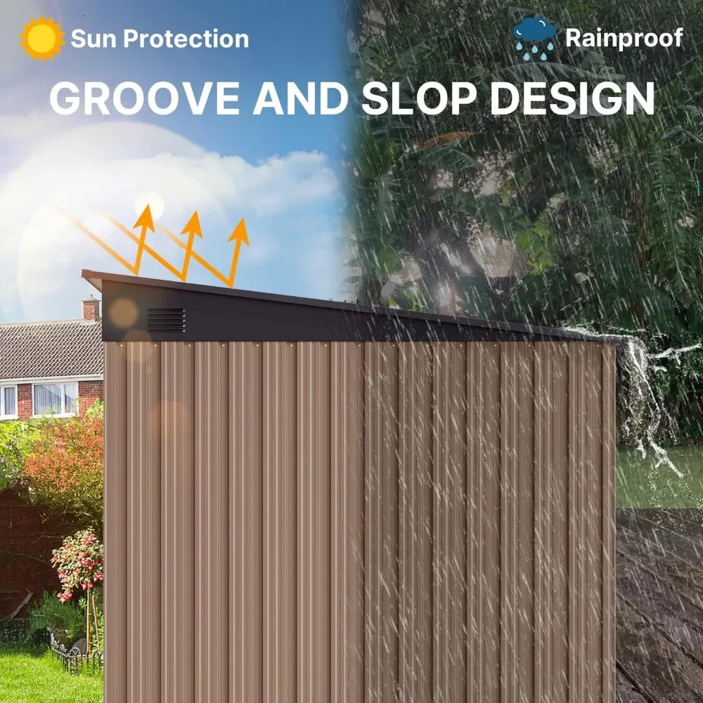 Outdoor Storage Shed Metal Garden Shed with Sliding Lockable Doors, Versatile Tool Bike Shed with Transparent Panel Windows