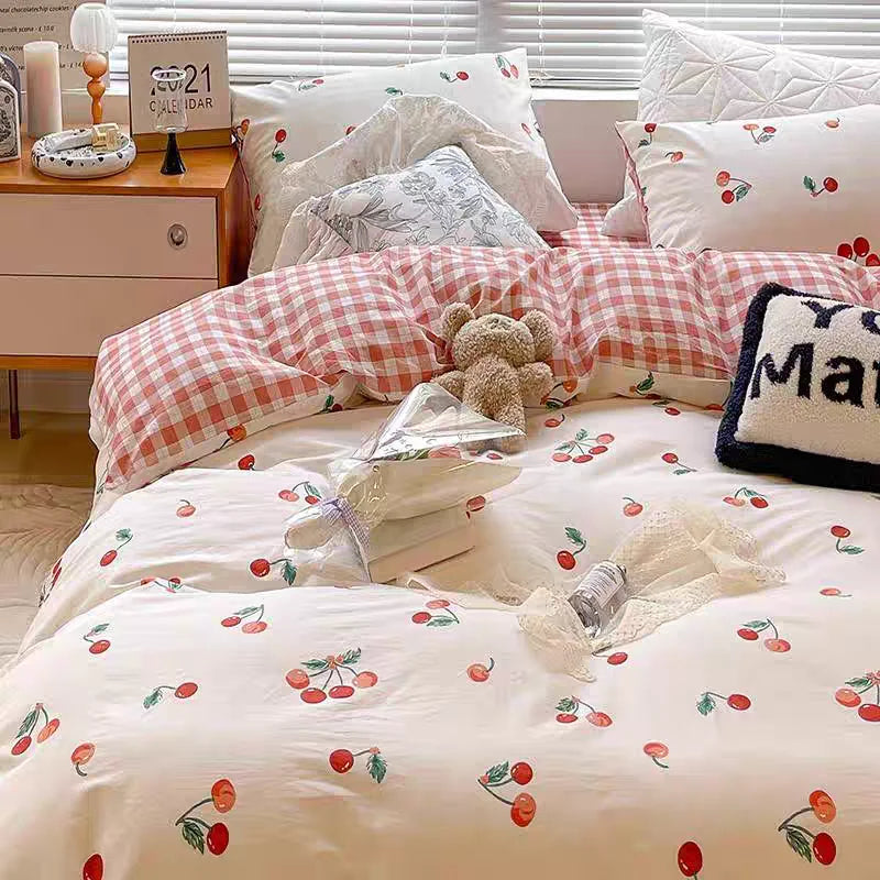 Classic Plaid Bedding Set No Filler Blue Green Duvet Cover Flat Sheet Pillowcases Single Full Queen Size BedSpread Home Textile