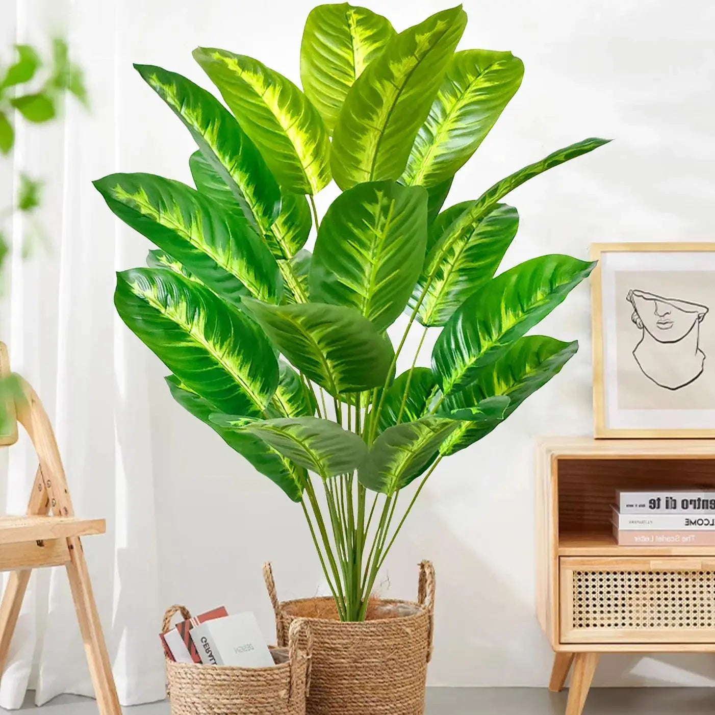 66-125cm 24 Leaf Large Tropical Palm Tree Fake Banana Plant Leaves Real Touch Strelitzia Reginae Plastic Plant for Home Garden
