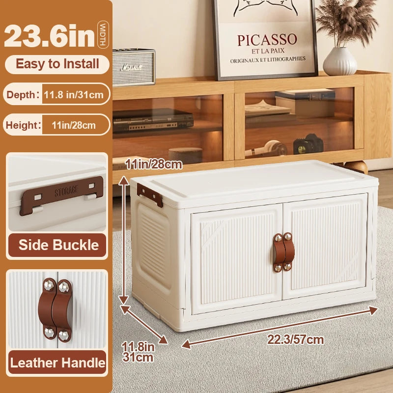 Multi-layer Foldable Double Door Plastic Storage Cabinet with Wheels - Large Capacity Organizer for Bedroom Living Room Kitchen