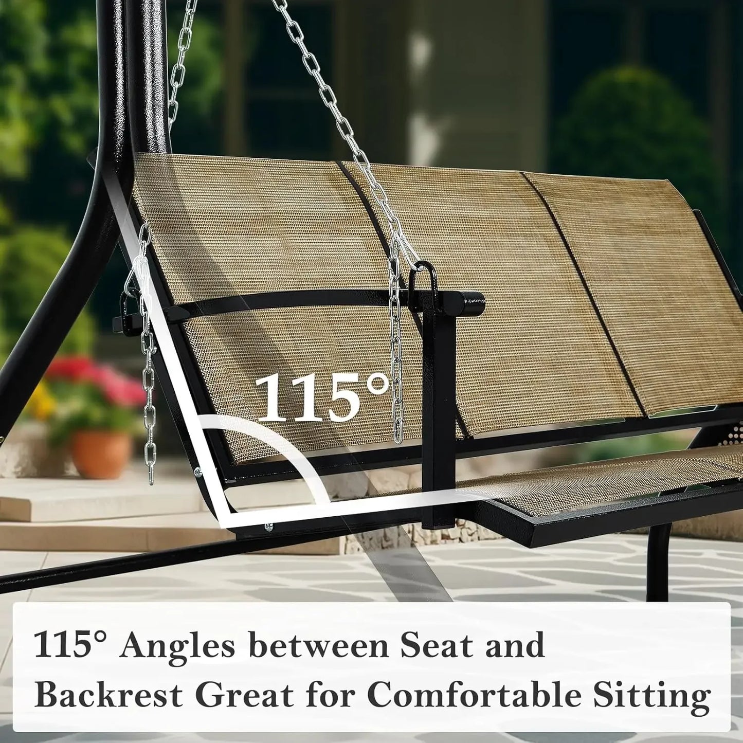 3 Seat Hanging Swing, 5.2FT Patio Bench Swing, 660lbs Heavy Duty Outdoor Porch Swing with Hanging Chains for Courtyard,