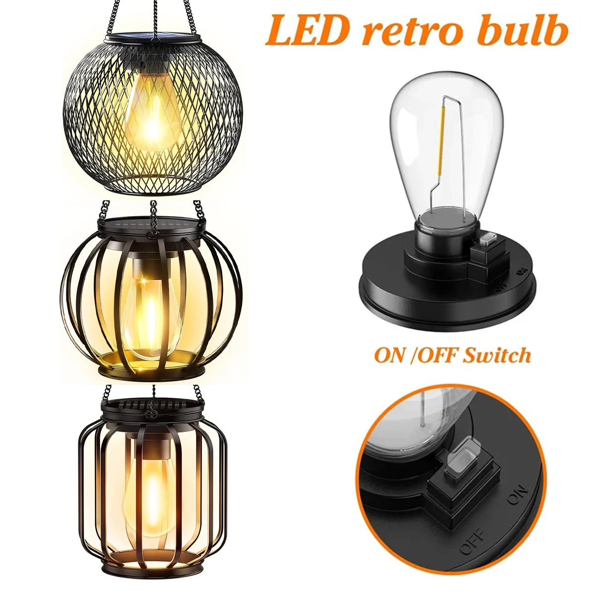 Solar Lantern Led Light Garden Lamps 3000k Daylight Sensor Lights Outdoor Waterproof With Durable Chain For/outdoor Metal Hollow