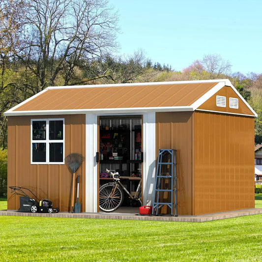 12x10 FT Metal Outdoor Storage Shed, Large Garden Storage Sheds with Windows, Door & Ventilation, Heavy-Duty Outdoor Tool Shed
