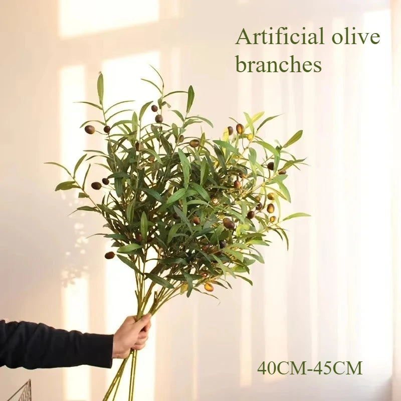 Artificial Olive Branches Leaves Simulation Green Plants Photo Props Hotel Home Decoration Wedding Arrangement Olive Fruit