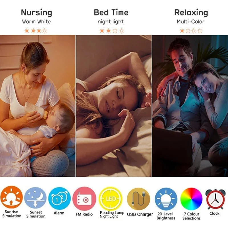 Sunrise Alarm Clock with Wake Up Light, Sunset Simulation, Digital Display, Night Light Features, FM Radio, Desk Clock