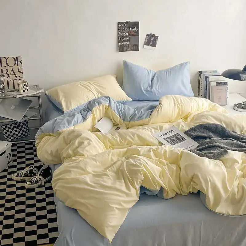 Solstice Home Textile Solid Color White Navy Blue Duvet Cover Pillow Cases Bed Sheet Girls Teenage Bed Linens Bedding Sets Queen